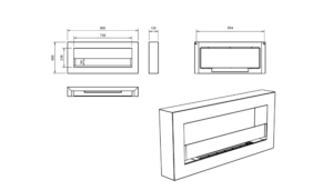 Biokominek Box 900x400 czarny z szybą