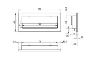 Biokominek 900x400 SLIM Czarny strukturalny z szybą